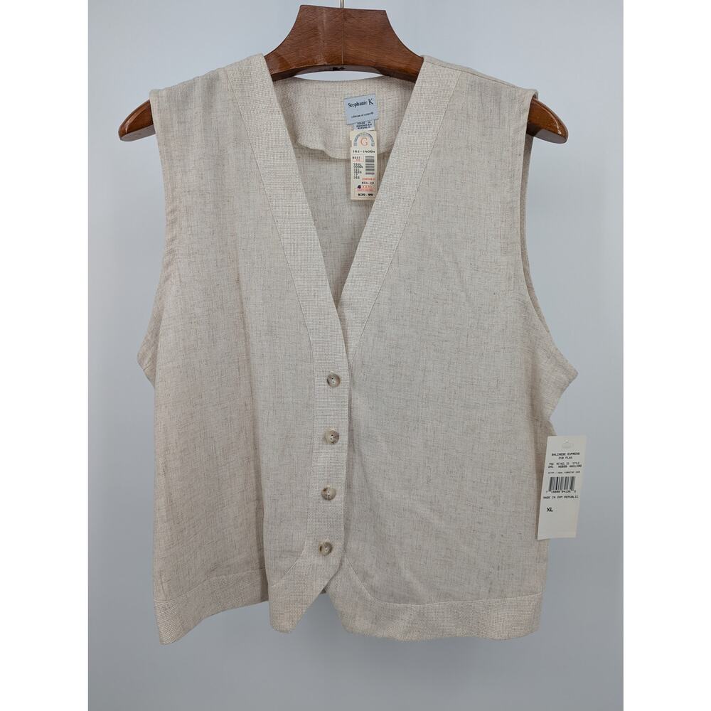 Stephanie K Linen Blend Vest & Pants Set Size 18 XL VTG NWT Beige Outfit Y2K 90s
